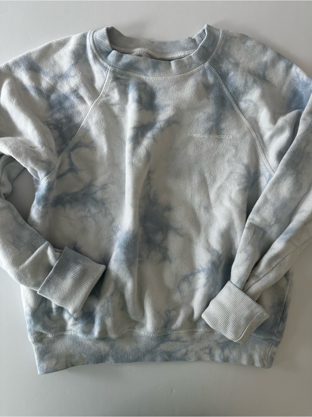 Spiritual Gangster Blue White Tie Dyed Crewneck Pullover Sweatshirt Size XS